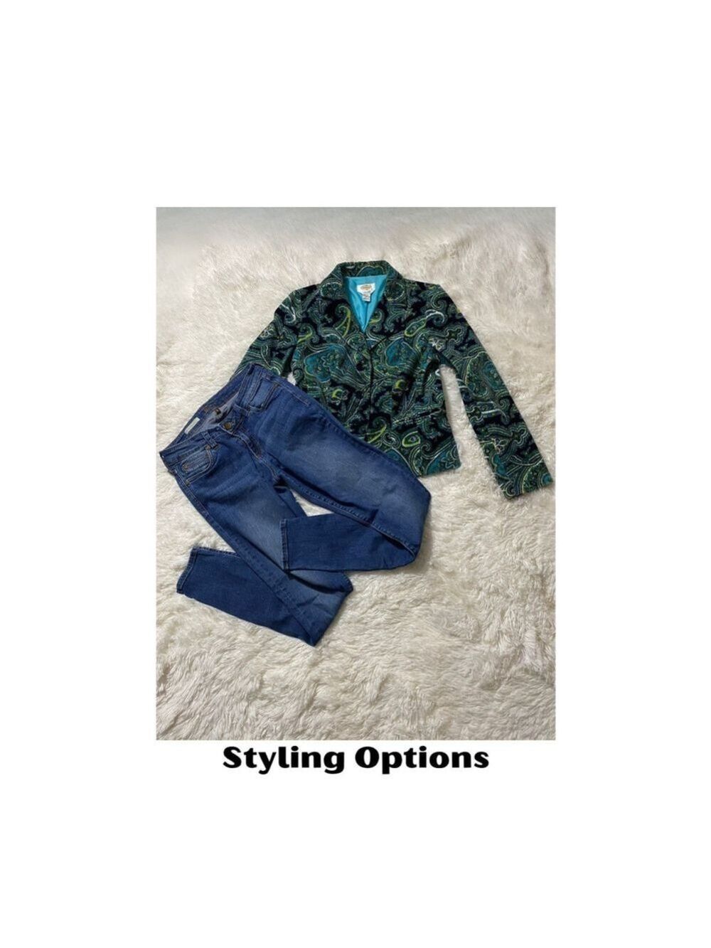 Talbot’s Blue/Green/Black Paisley Velvet Blazer - Size 6 (EUC) - Picture 5 of 6